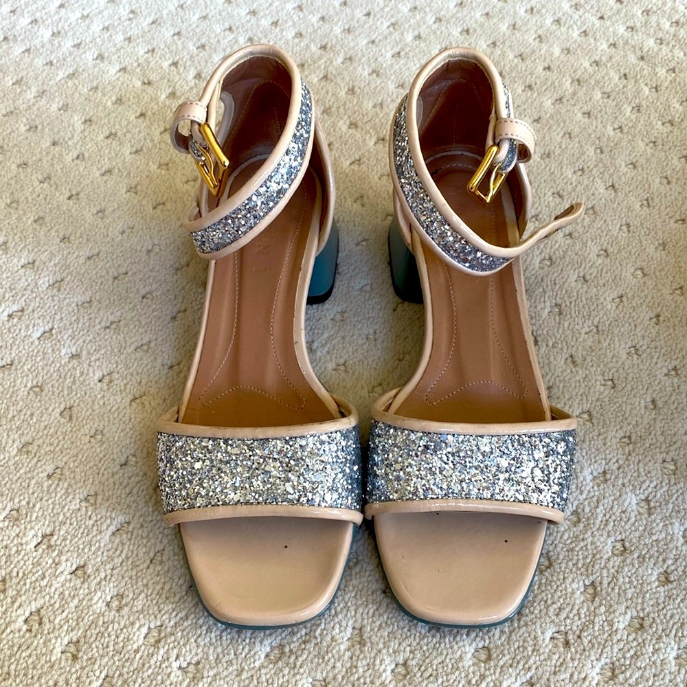 Marni, silver glitter sandal heel, size 34 (like size 6)